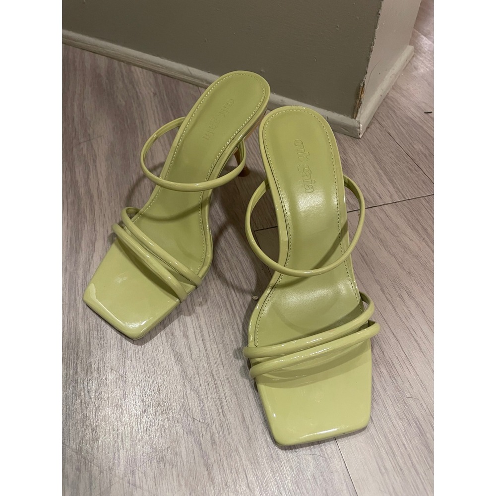 Cult Gaia Jila Lime Green Patent Leather Square Toe Gold Stiletto Heel Sandal 35 - Picture 5 of 7